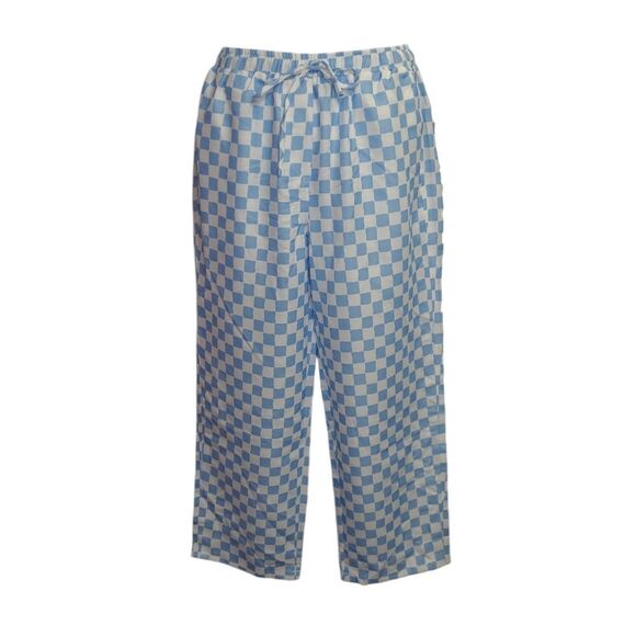 NEW Cider blue check pull on wide leg pants‎ with pockets M - Picture 1 of 11